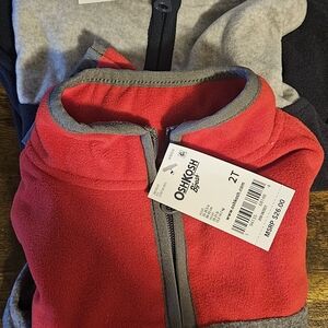 2 OshKosh Red/Gray & Gray/Navy Fleece Jacket for Kids 2T